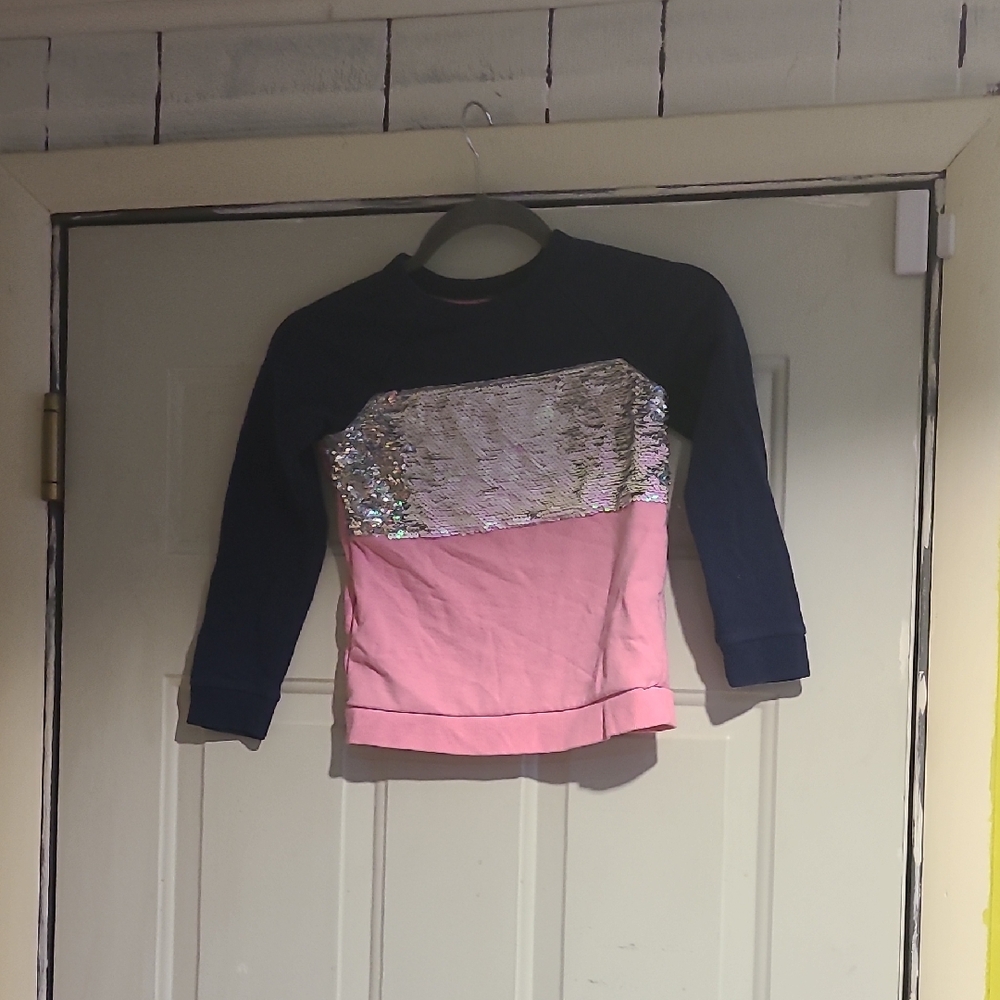 Cat & Jack Navy and Pink Sweatshirt with Silver Sequin Panel